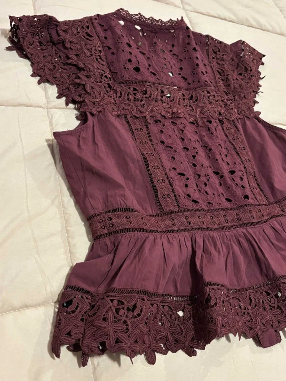 Anthropologie Sleeveless High-Neck Lace-Inset Blouse | Eyelet Button-Front Top - Picture 7 of 12